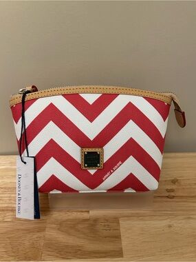 Dooney & Bourke Red and White Chevron Pouch with Tan Trim